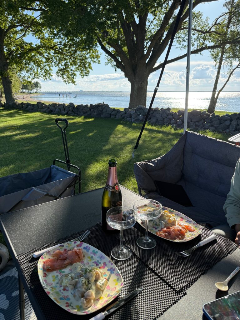 Solnedgång med gravad lax och dillstuvad potatis