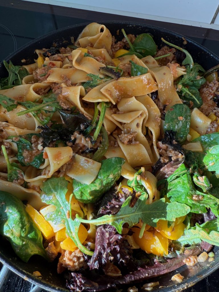 Världens godaste pasta med nötfärs och bacon!